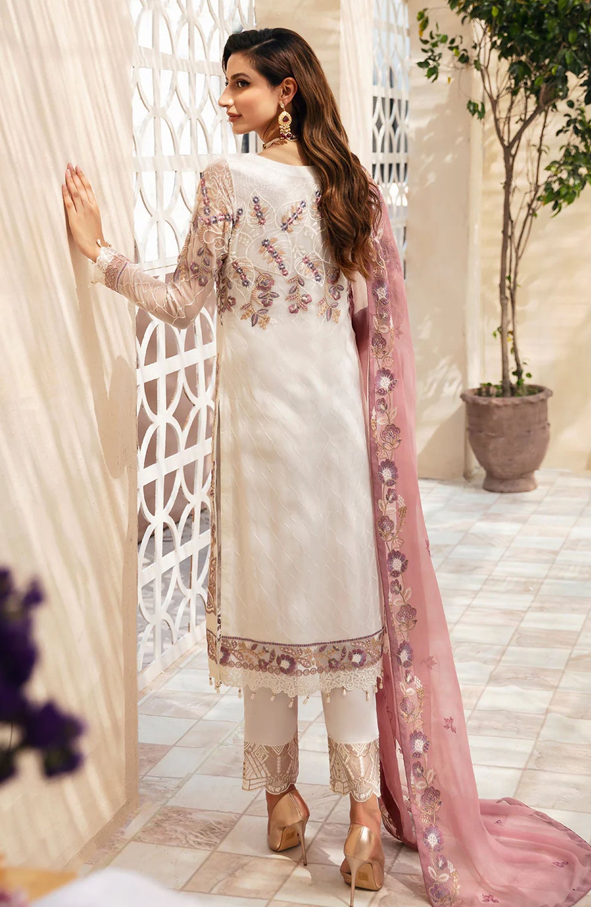 Chevron by Ramsha Embroidered Chiffon Unstitched 3 Piece Suit - A-902 - RM26CHRN - White - Festive Collection