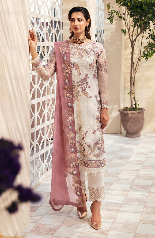 Chevron by Ramsha Embroidered Chiffon Unstitched 3 Piece Suit - A-902 - RM26CHRN - White - Festive Collection