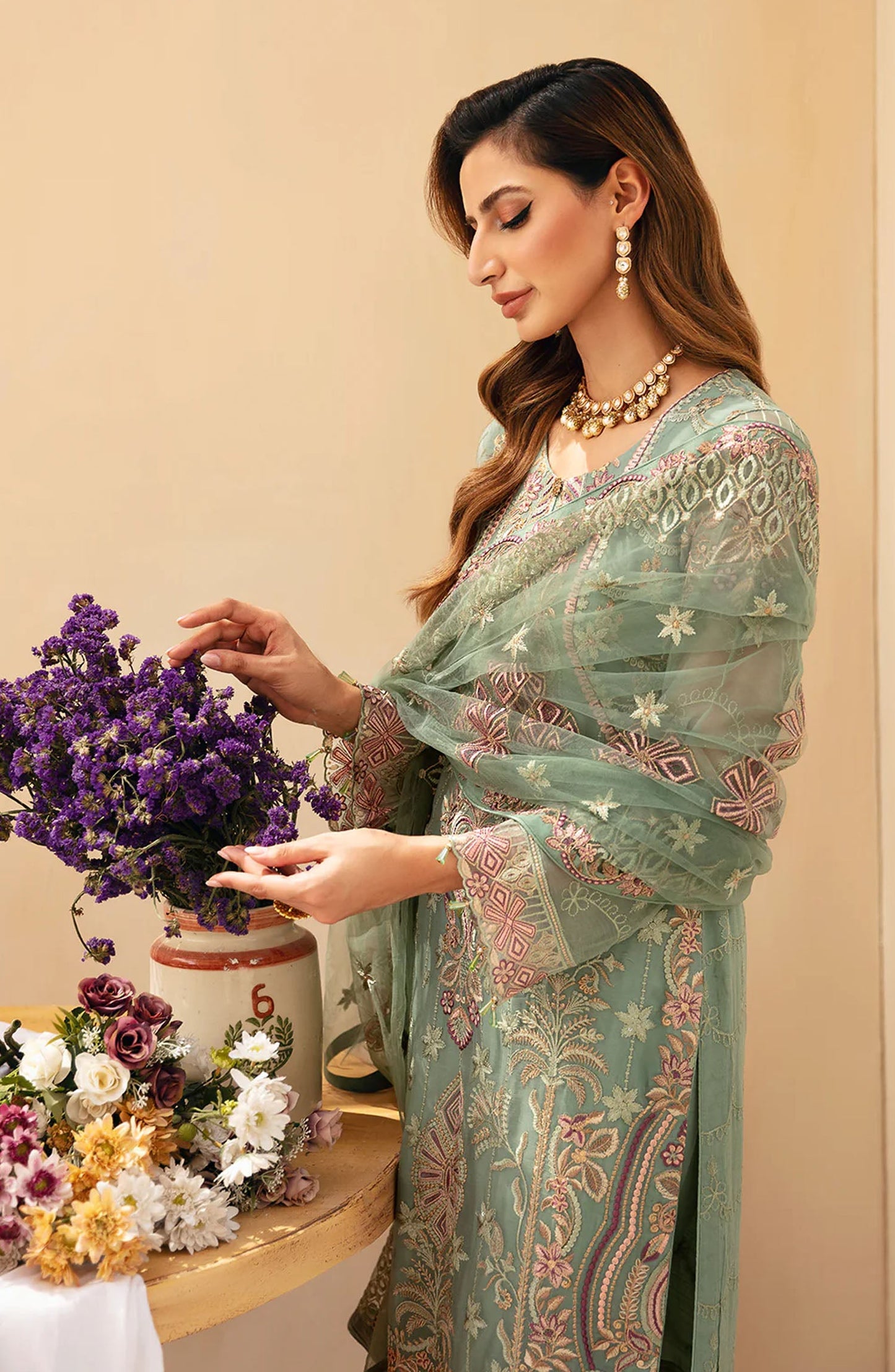 Chevron by Ramsha Embroidered Chiffon Unstitched 3 Piece Suit - A-901 - RM26CHRN - Green - Festive Collection