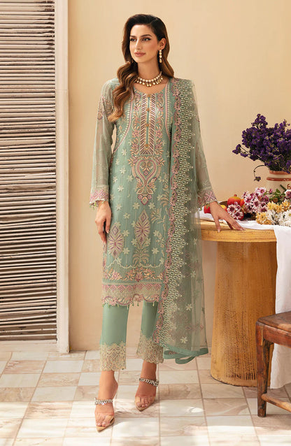 Chevron by Ramsha Embroidered Chiffon Unstitched 3 Piece Suit - A-901 - RM26CHRN - Green - Festive Collection