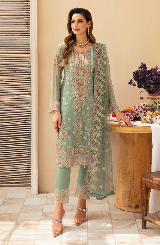 Chevron by Ramsha Embroidered Chiffon Unstitched 3 Piece Suit - A-901 - RM26CHRN - Green - Festive Collection