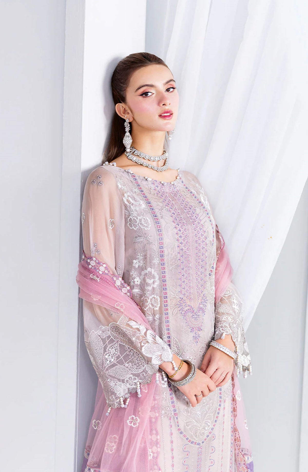 Ramsha Luxury Formals Embroidered Chiffon Stitched 3 Piece Suit - U-209 - RM25LFS - Pink - Signature Series