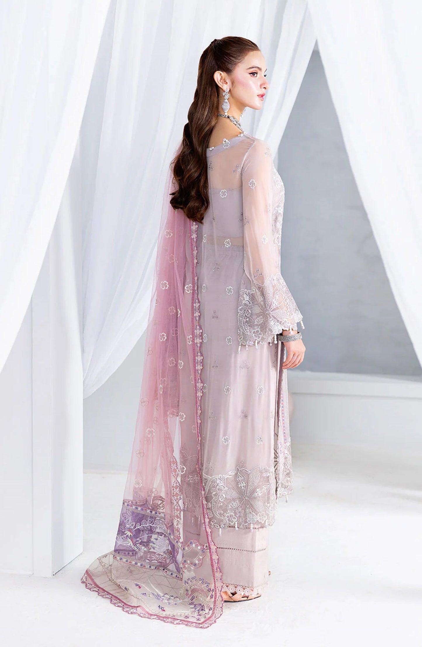 Ramsha Luxury Formals Embroidered Chiffon Stitched 3 Piece Suit - U-209 - RM25LFS - Pink - Signature Series
