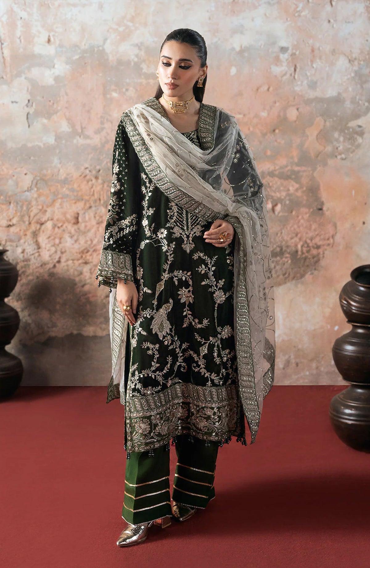 Ramsha Luxury Embroidered Velvet Unstitched 3 Piece Suit - V-705 - RM25VLT - Black - Winter Collection