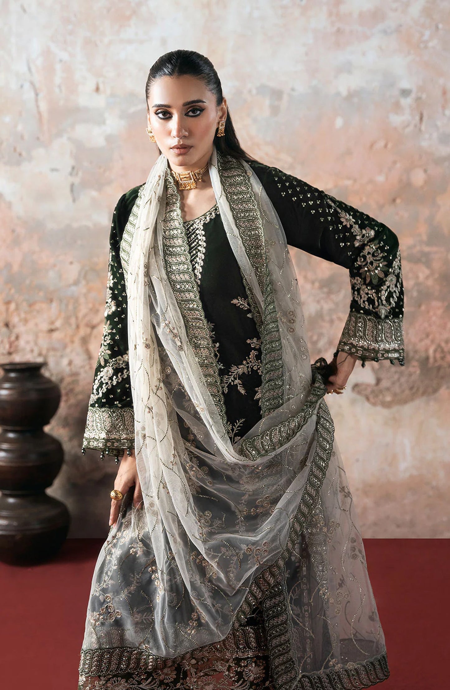 Ramsha Luxury Embroidered Velvet Unstitched 3 Piece Suit - V-705 - RM25VLT - Black - Winter Collection