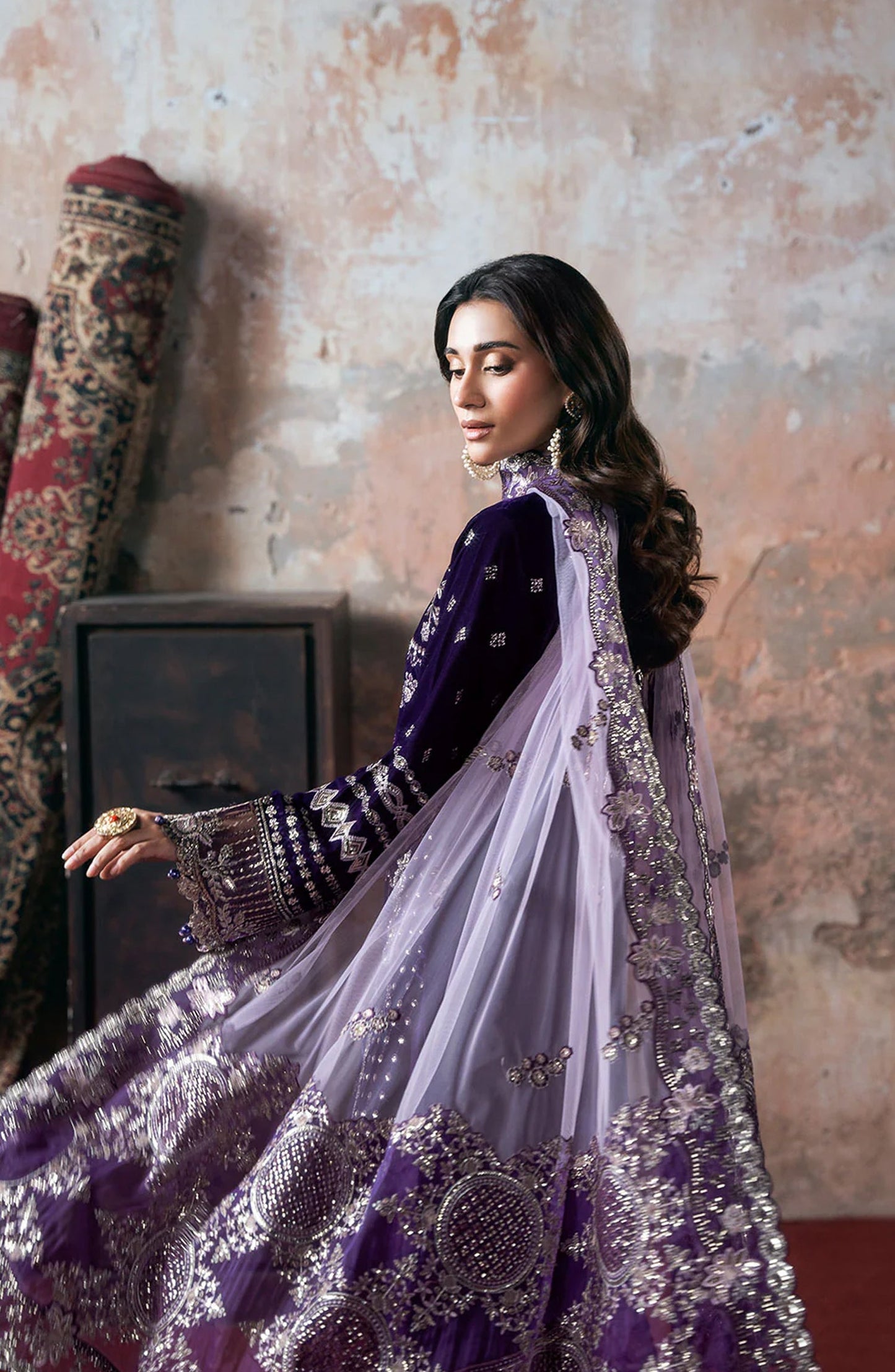 Ramsha Luxury Embroidered Velvet Unstitched 3 Piece Suit - V-708 - RM25VLT - Purple - Winter Collection