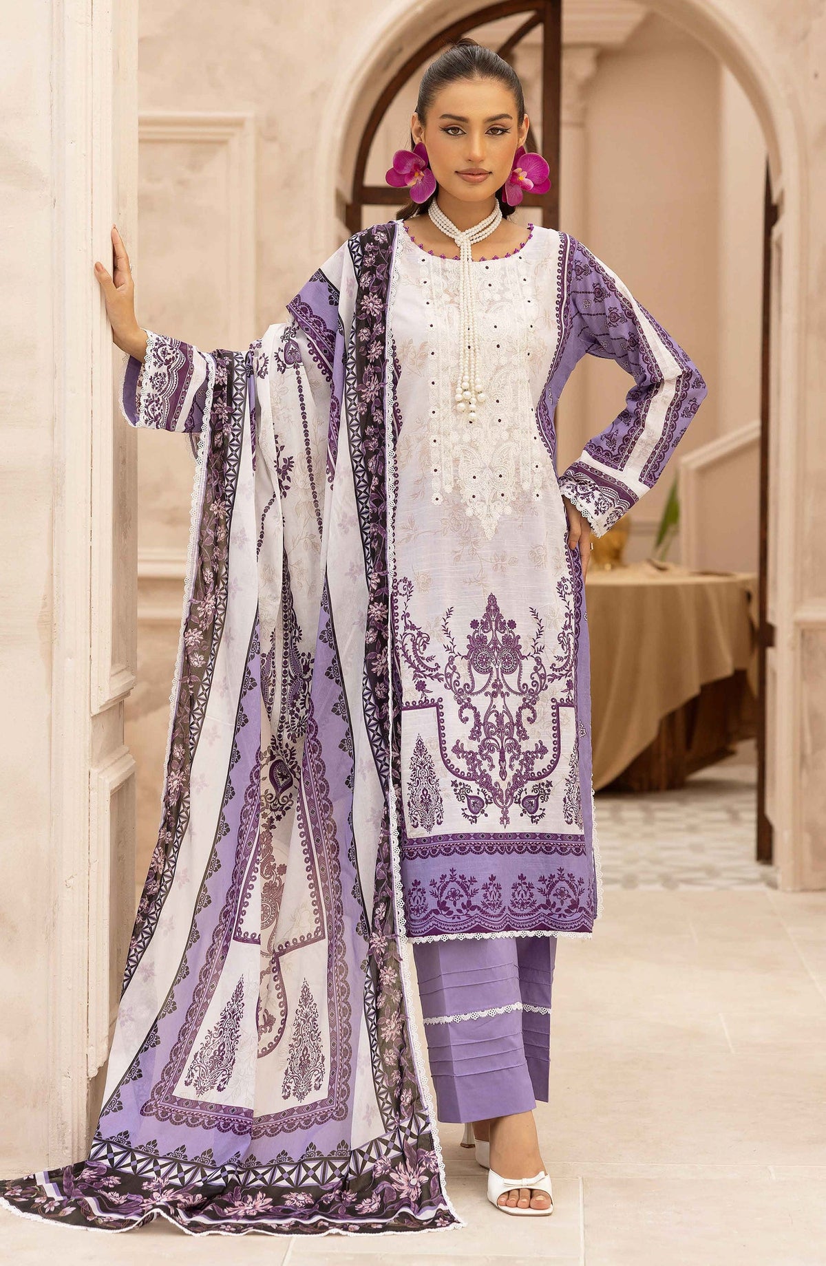 Rang Nagar by Embroidered Lawn Unstitched 3 Piece Suit - RN-738 - AK26RNG - Purple - Summer Collection