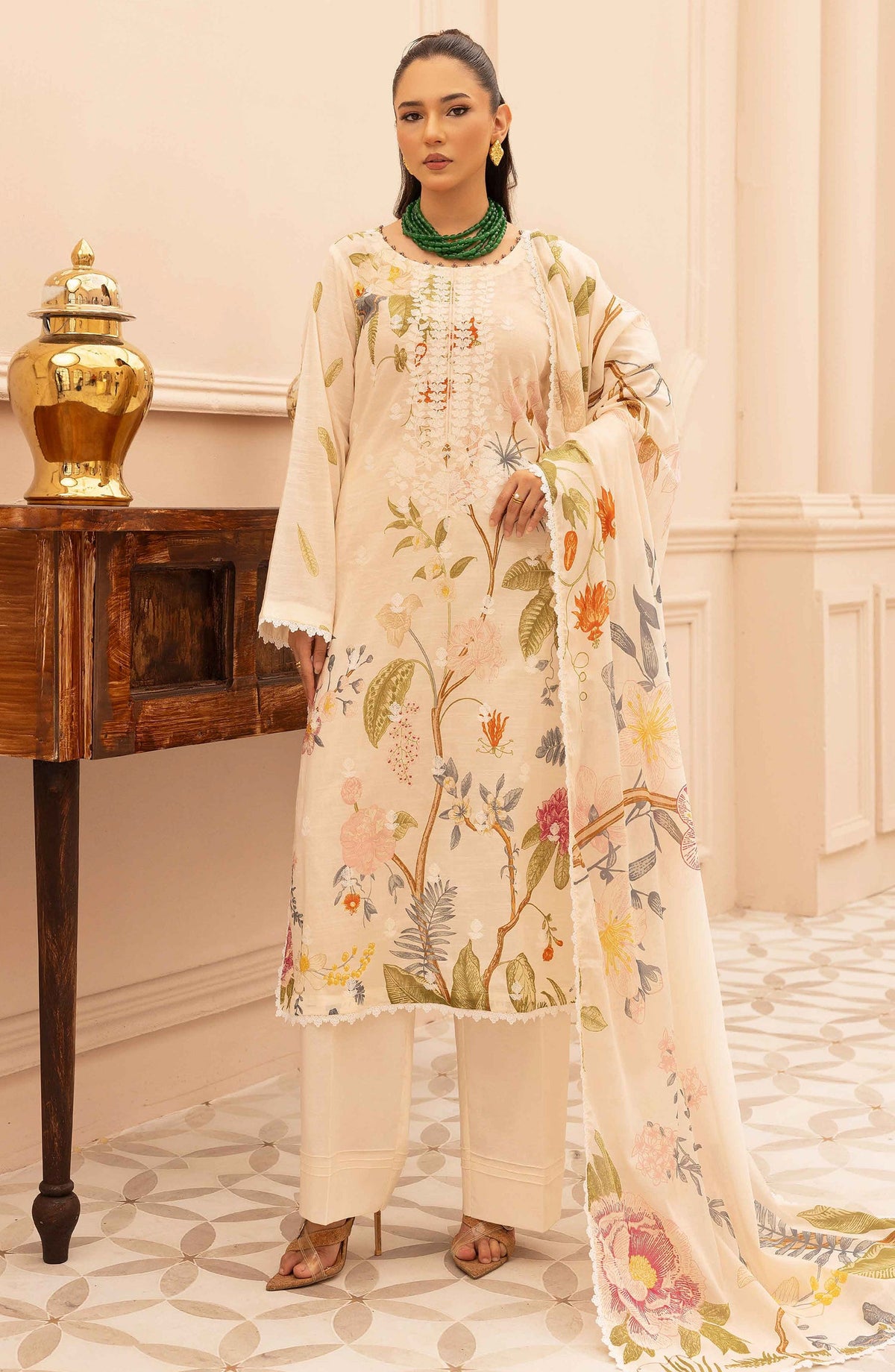 Rang Nagar by Embroidered Lawn Unstitched 3 Piece Suit - RN-737 - AK26RNG - Off White - Summer Collection