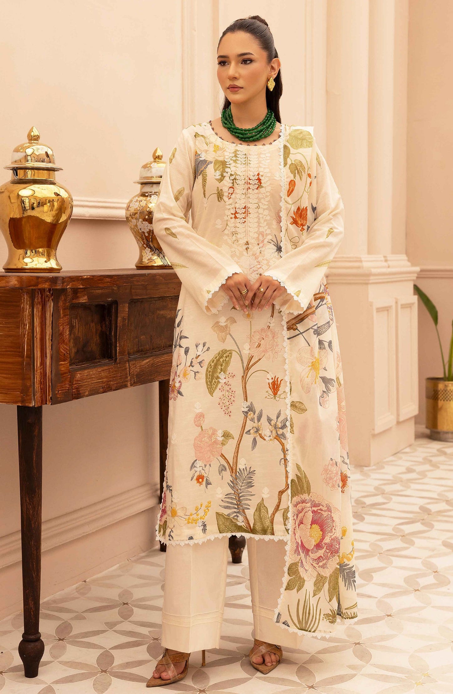 Rang Nagar by Al Karim Embroidered Lawn Unstitched 3 Piece Suit - RN-737 - AK26RNG - Off White - Summer Collection