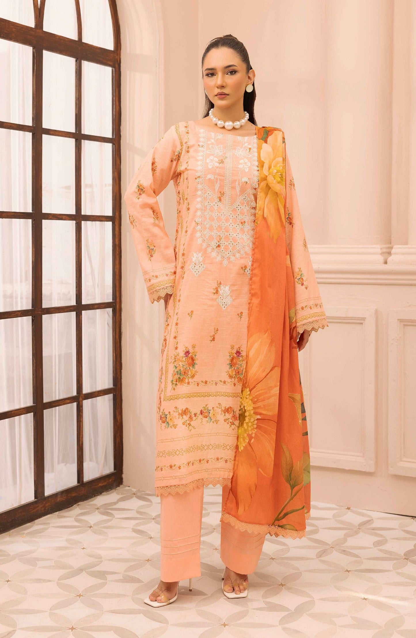 Rang Nagar by Al Karim Embroidered Lawn Unstitched 3 Piece Suit - RN-736 - AK26RNG - Pink - Summer Collection