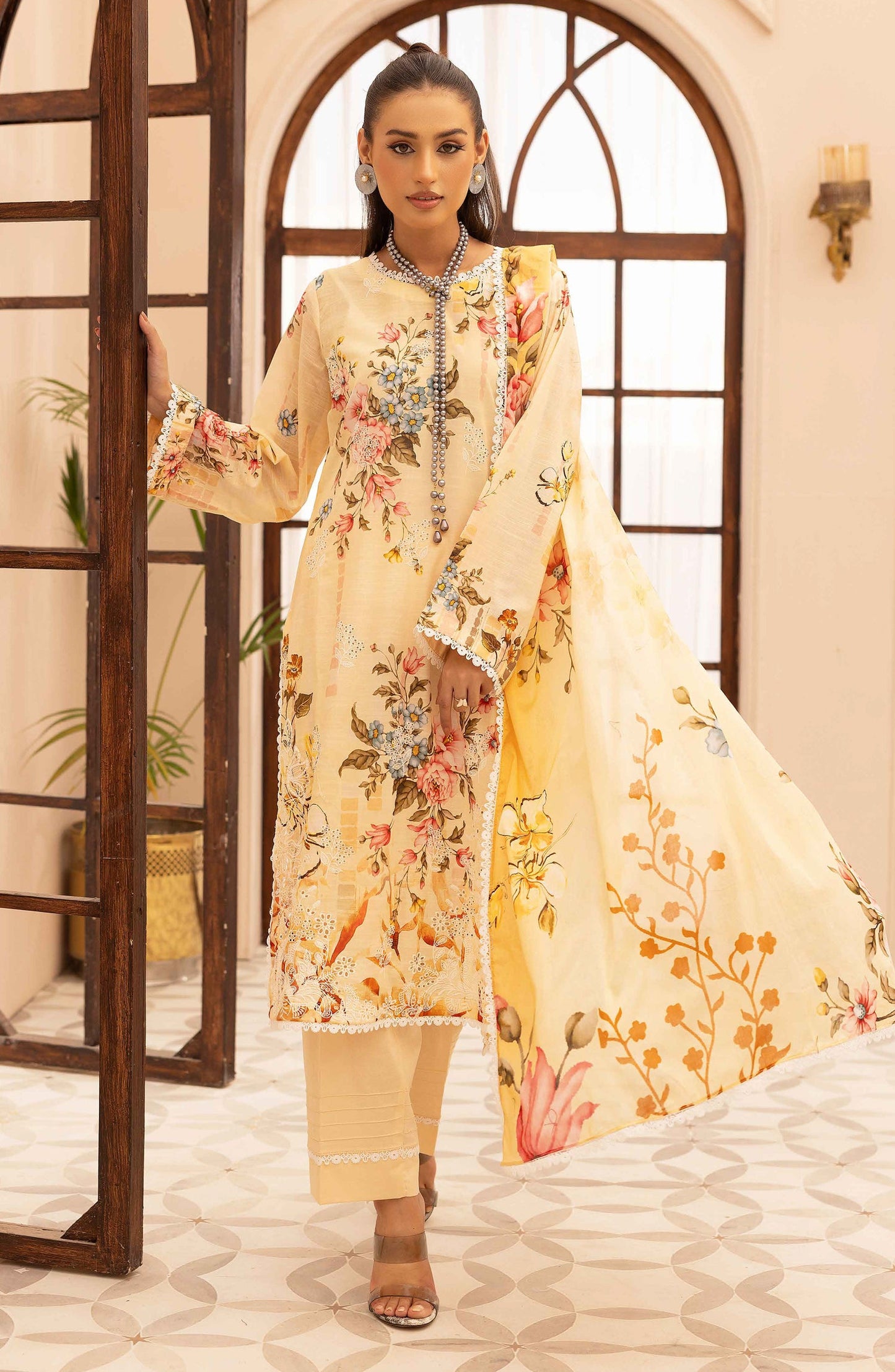 Rang Nagar by Embroidered Lawn Unstitched 3 Piece Suit - RN-734 - AK26RNG - Yellow - Summer Collection