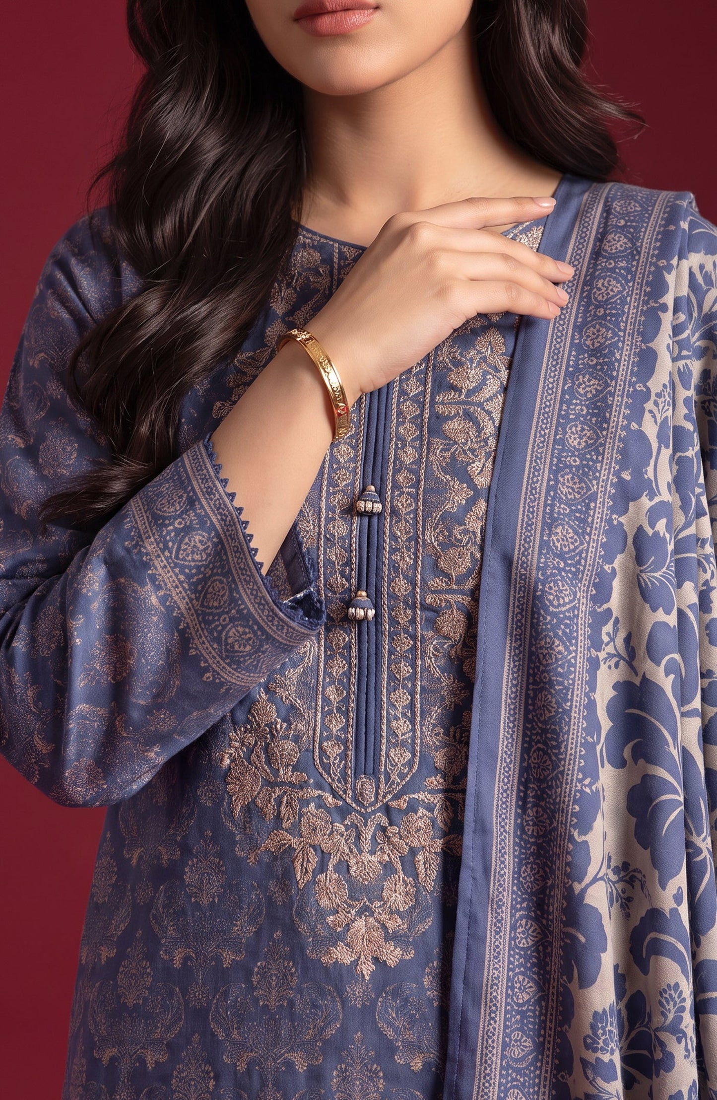 Rang e Bahar by Amna Khadija Embroidered Lawn Stitched 3 Piece Suit - AKRB-01 - AM26RNB - Blue - Summer Collection