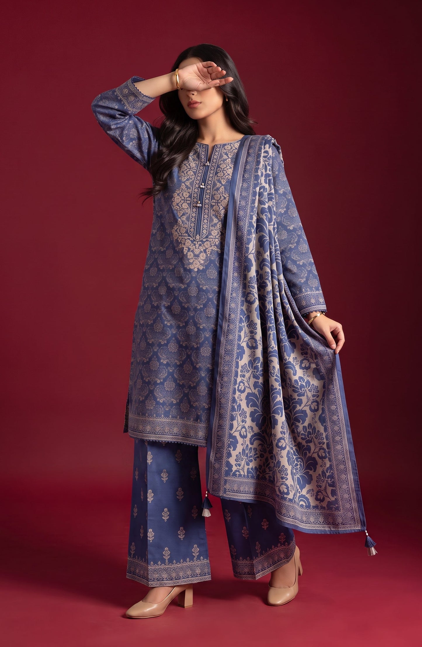 Rang e Bahar by Amna Khadija Embroidered Lawn Stitched 3 Piece Suit - AKRB-01 - AM26RNB - Blue - Summer Collection