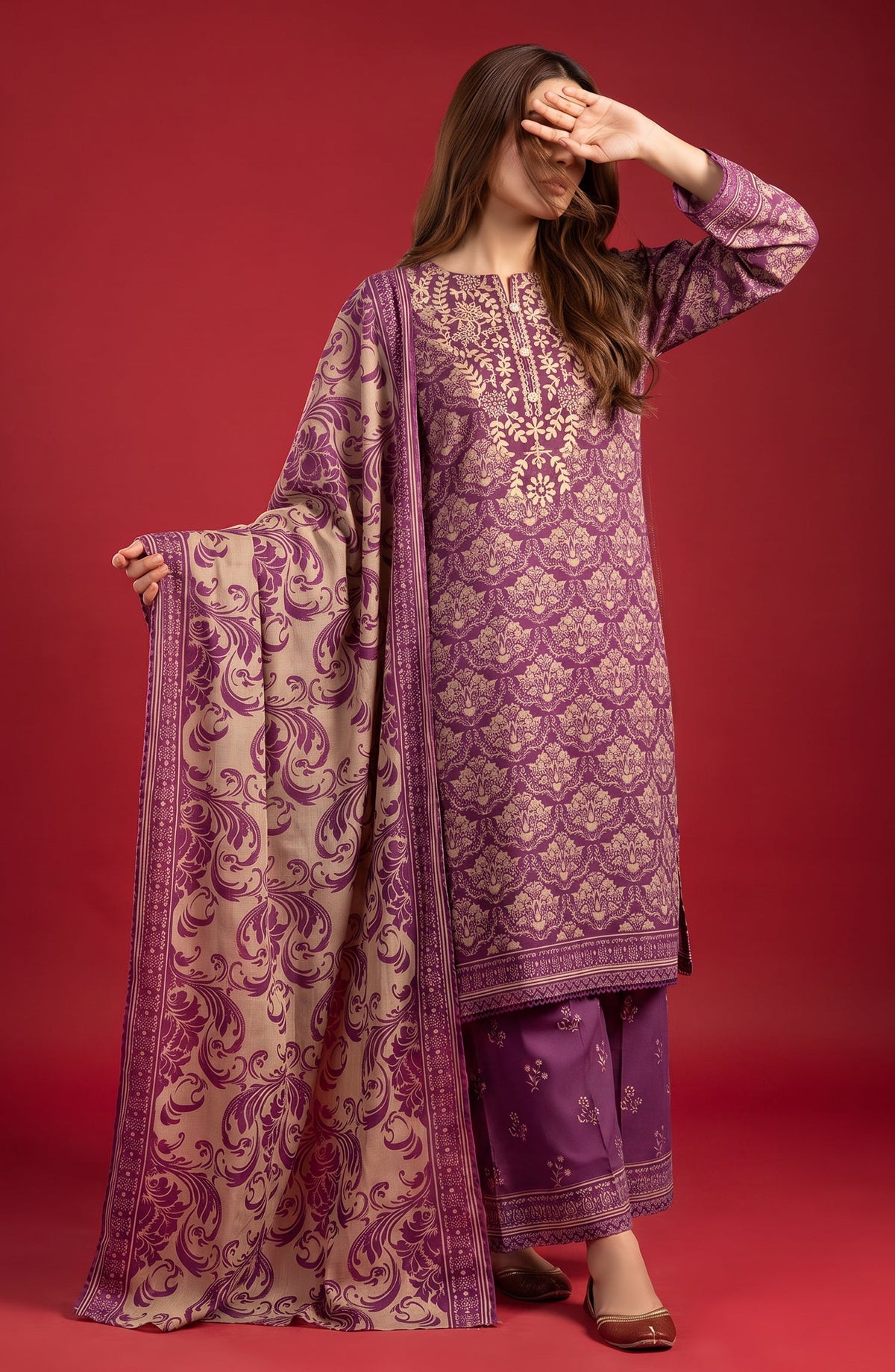 Rang e Bahar by Amna Khadija Embroidered Lawn Stitched 3 Piece Suit - AKRB-04 - AM26RNB - Purple - Summer Collection