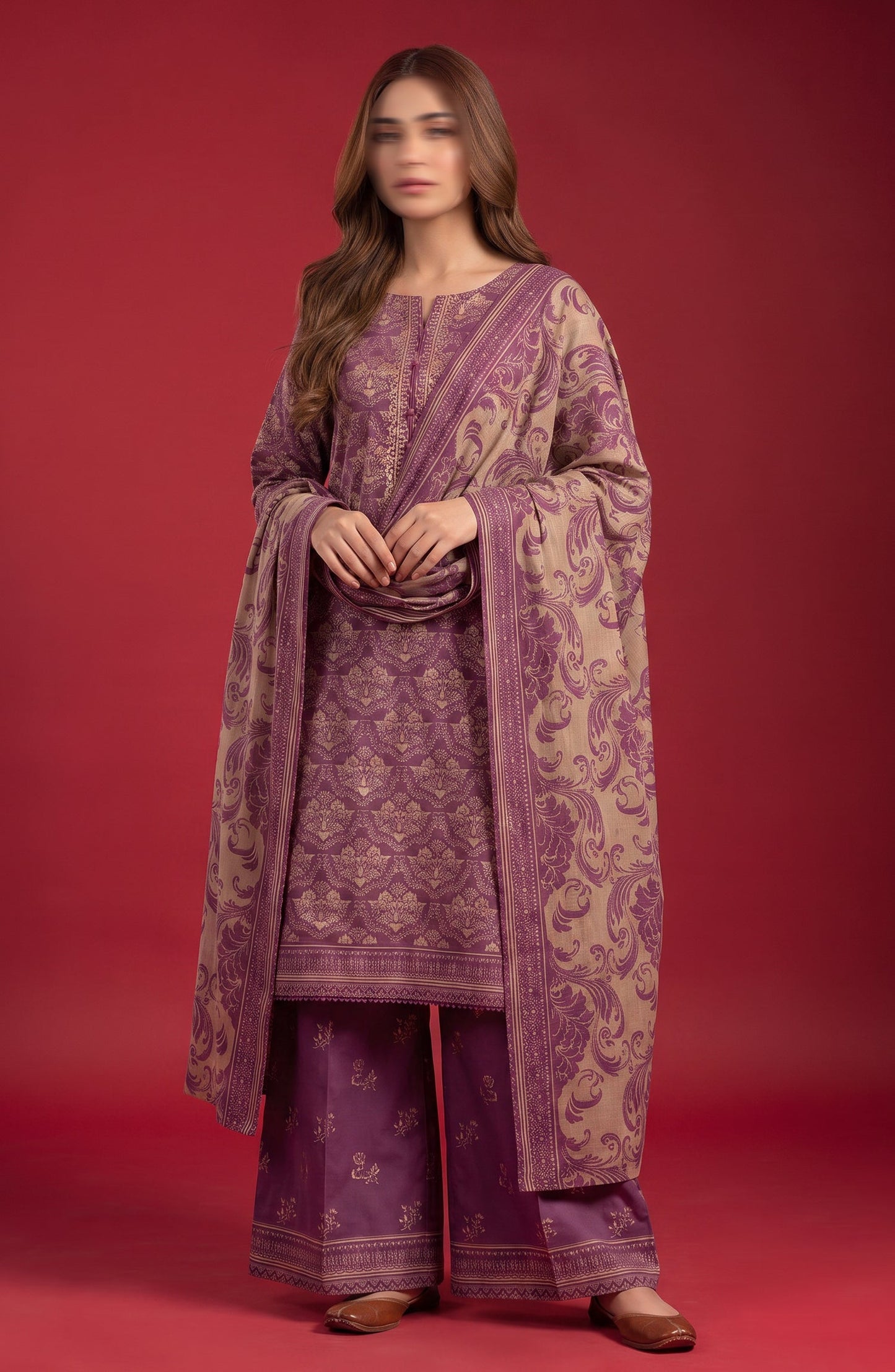 Rang e Bahar by Amna Khadija Embroidered Lawn Stitched 3 Piece Suit - AKRB-04 - AM26RNB - Purple - Summer Collection