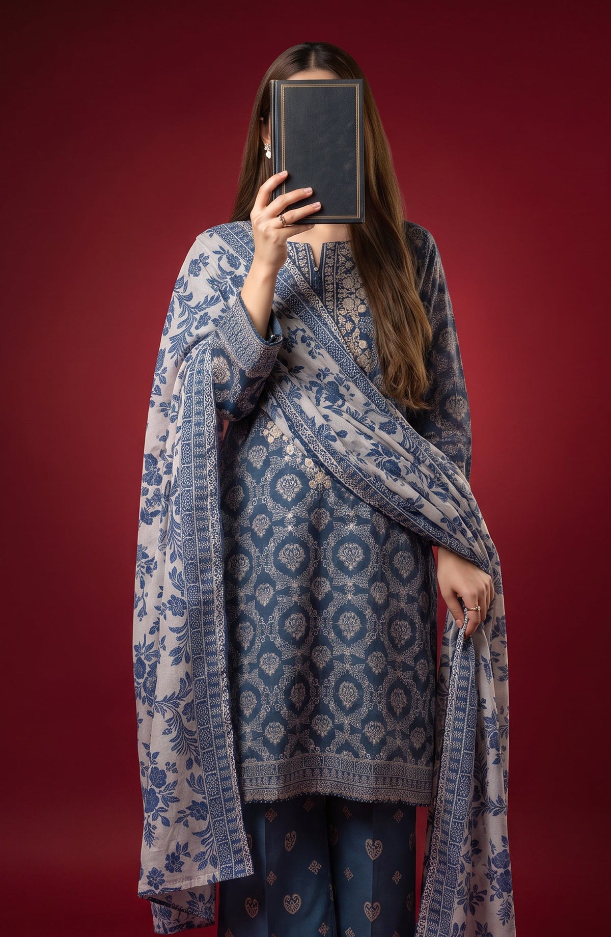 Rang e Bahar by Amna Khadija Embroidered Lawn Stitched 3 Piece Suit - AKRB-06 - AM26RNB - Blue - Summer Collection