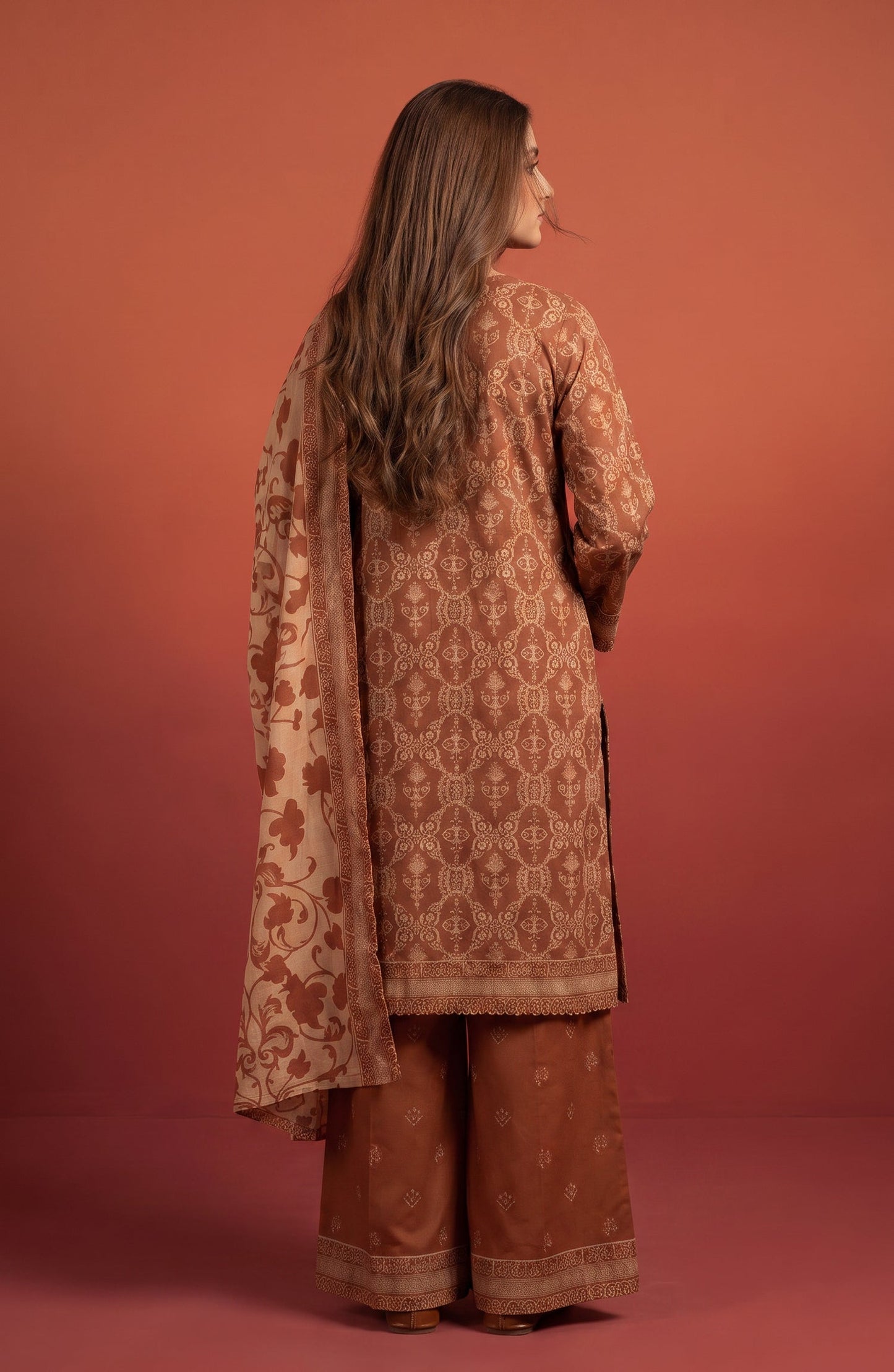 Rang e Bahar by Amna Khadija Embroidered Lawn Stitched 3 Piece Suit - AKRB-07 - AM26RNB - Rust - Summer Collection
