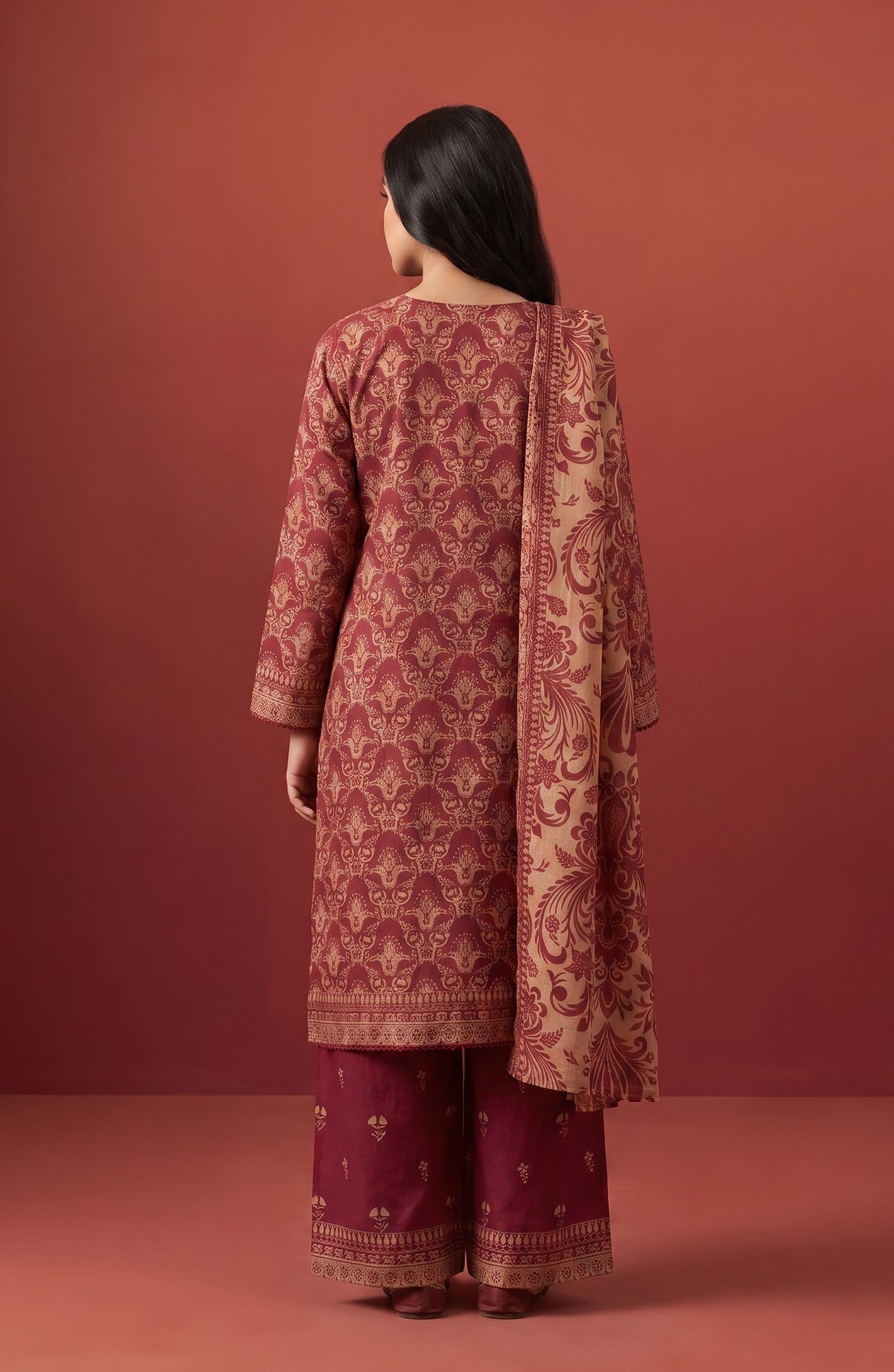 Rang e Bahar by Amna Khadija Embroidered Lawn Stitched 3 Piece Suit - AKRB-09 - AM26RNB - Maroon - Summer Collection