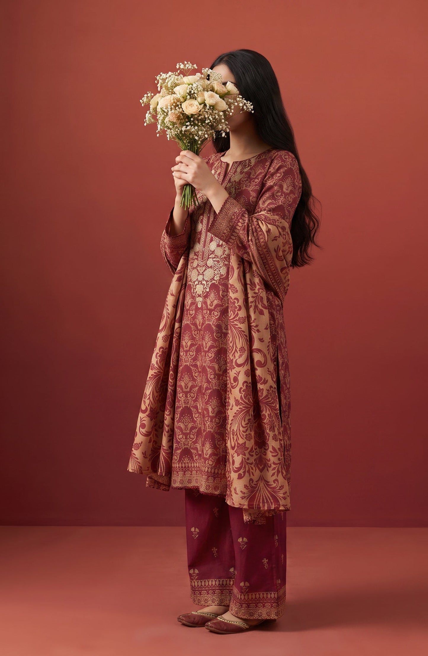 Rang e Bahar by Amna Khadija Embroidered Lawn Stitched 3 Piece Suit - AKRB-09 - AM26RNB - Maroon - Summer Collection