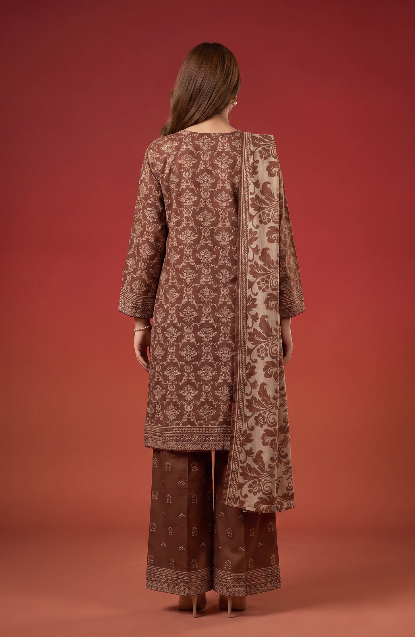 Rang e Bahar by Amna Khadija Embroidered Lawn Stitched 3 Piece Suit - AKRB-10 - AM26RNB - Brown - Summer Collection