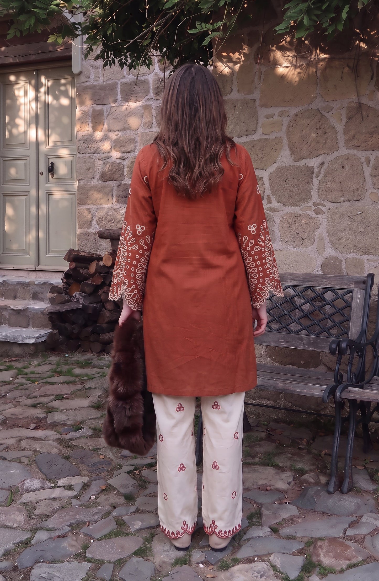 Rang e Mirha by Amna Khadija Embroidered Cotton Lawn Stitched 2 Piece Suit - AKRM-02 - AM26RGMR - Rust - Summer Collection