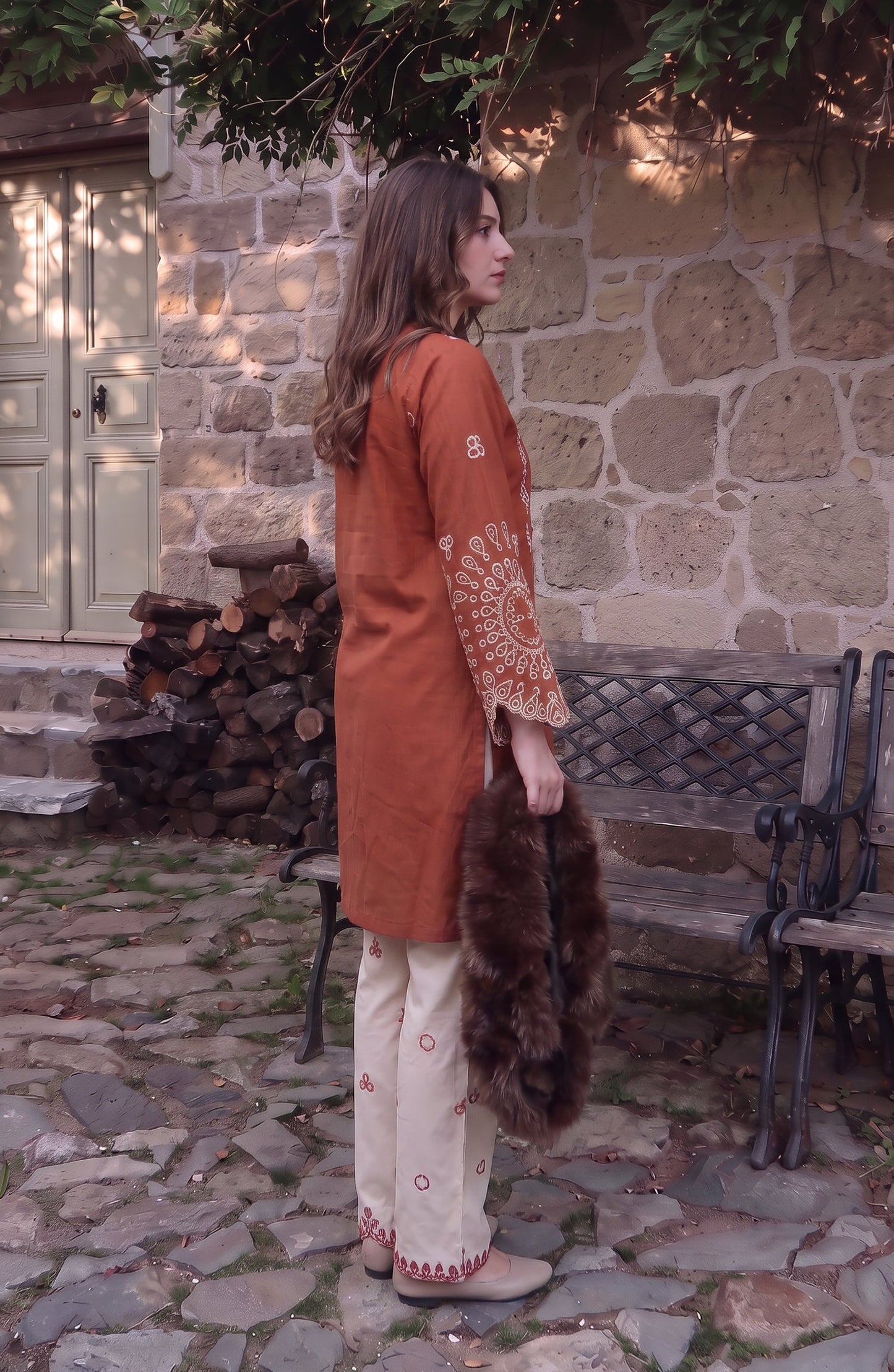Rang e Mirha by Amna Khadija Embroidered Cotton Lawn Stitched 2 Piece Suit - AKRM-02 - AM26RGMR - Rust - Summer Collection