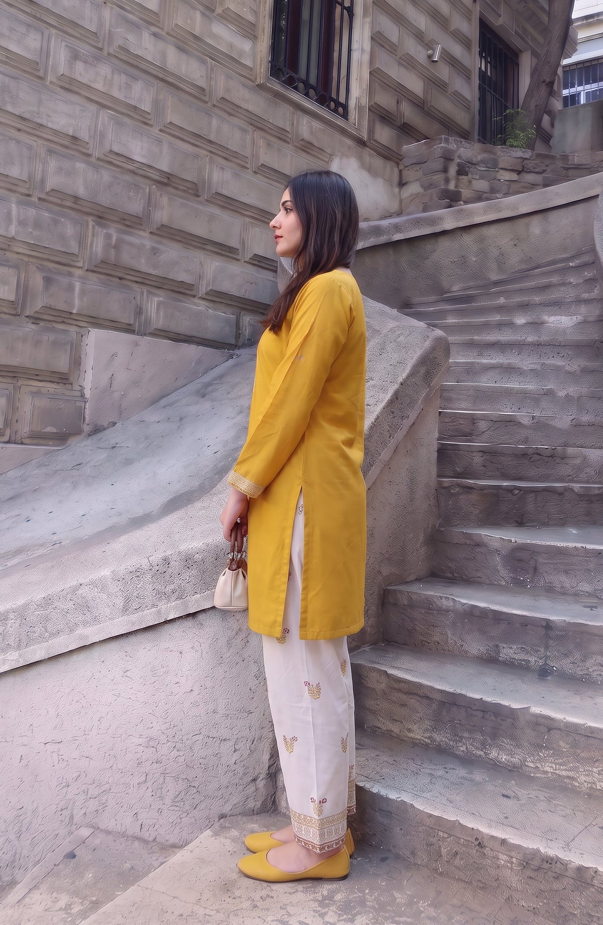 Rang e Mirha by Amna Khadija Embroidered Cotton Lawn Stitched 2 Piece Suit - AKRM-05 - AM26RGMR - Yellow - Summer Collection