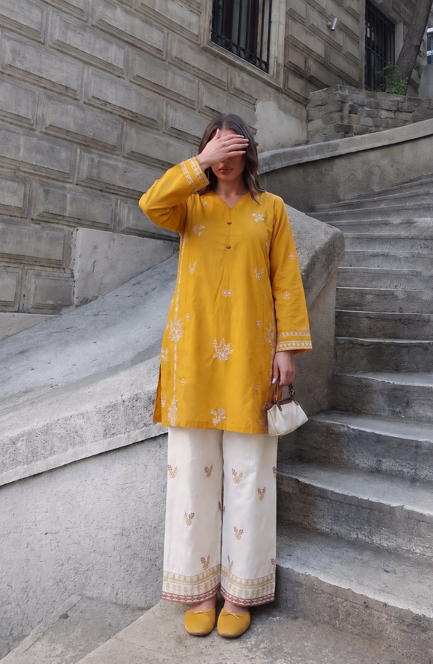 Rang e Mirha by Amna Khadija Embroidered Cotton Lawn Stitched 2 Piece Suit - AKRM-05 - AM26RGMR - Yellow - Summer Collection