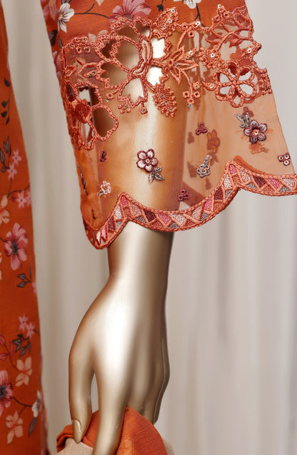 Raya by Sadabahar Embroidered Khaddar Stitched 3 Piece Suit - D-02 - SBD26DFS - Rust - Festive Collection
