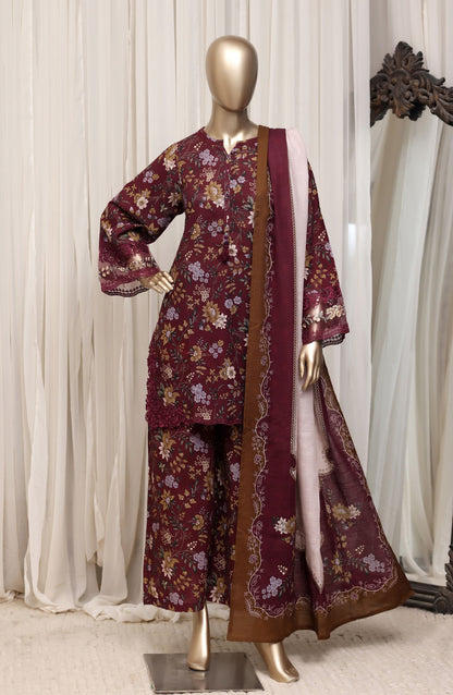 Raya by Sadabahar Embroidered Khaddar Stitched 3 Piece Suit - D-03 - SBD26DFS - Maroon - Festive Collection
