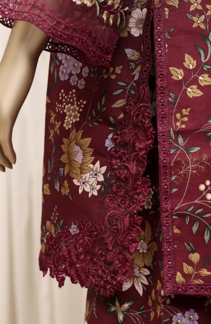 Raya by Sadabahar Embroidered Khaddar Stitched 3 Piece Suit - D-03 - SBD26DFS - Maroon - Festive Collection