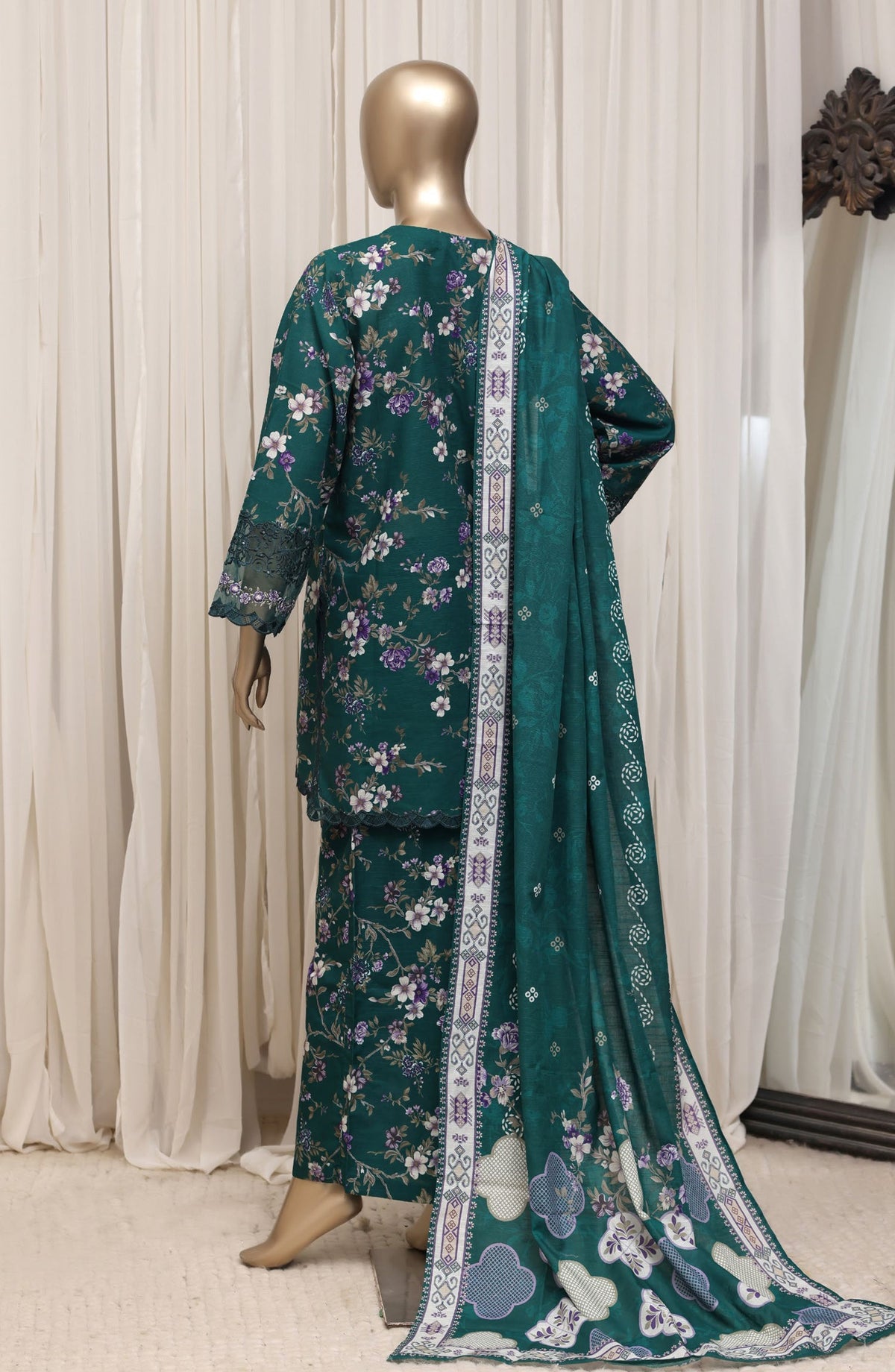 Raya by Sadabahar Embroidered Khaddar Stitched 3 Piece Suit - D-04 - SBD26DFS - Green - Festive Collection
