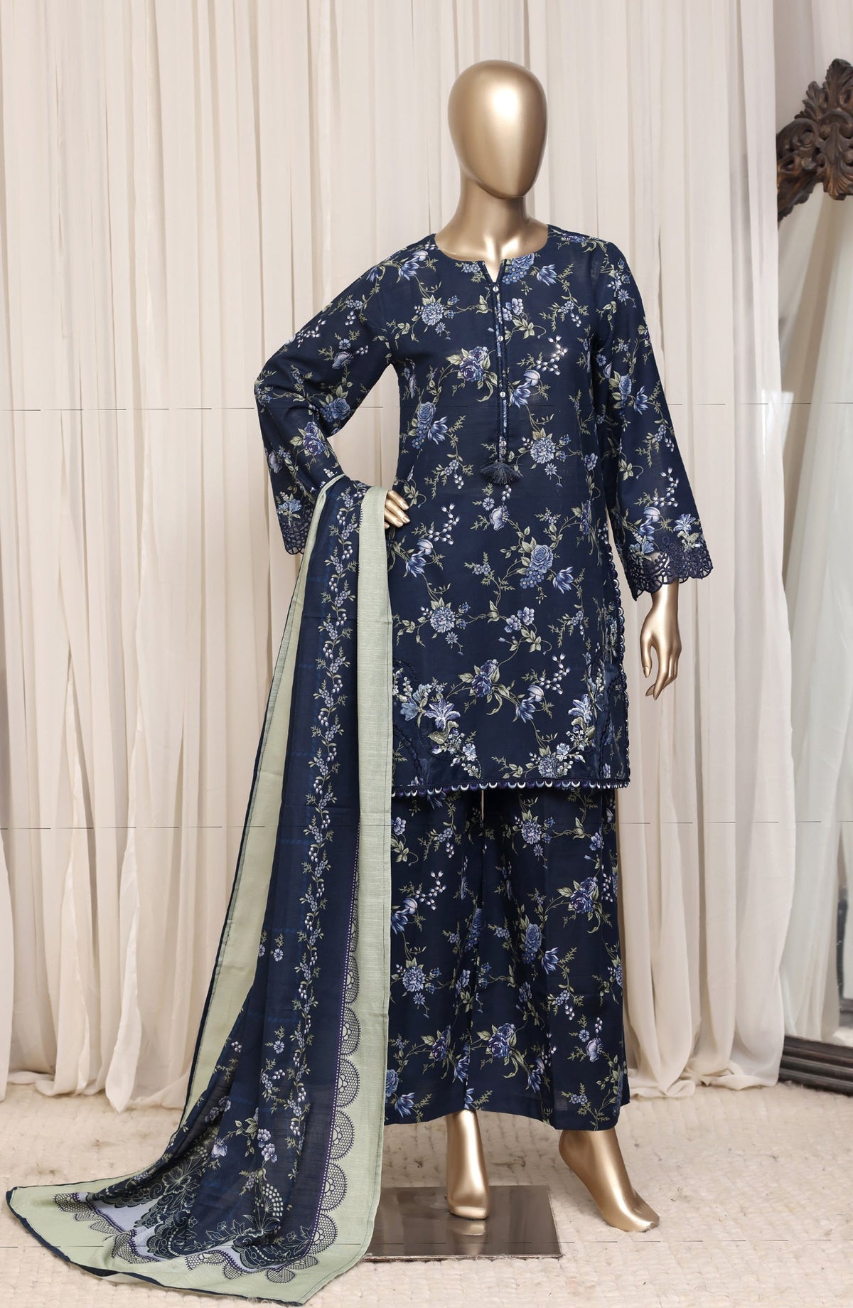 Raya by Sadabahar Embroidered Khaddar Stitched 3 Piece Suit - D-05 - SBD26DFS - Blue - Festive Collection