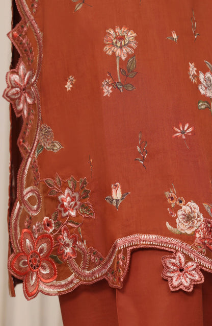 Raya by Sadabahar Embroidered Stitched 3 Piece Suit - D-02 - SBD26YAB - Rust - Festive Collection