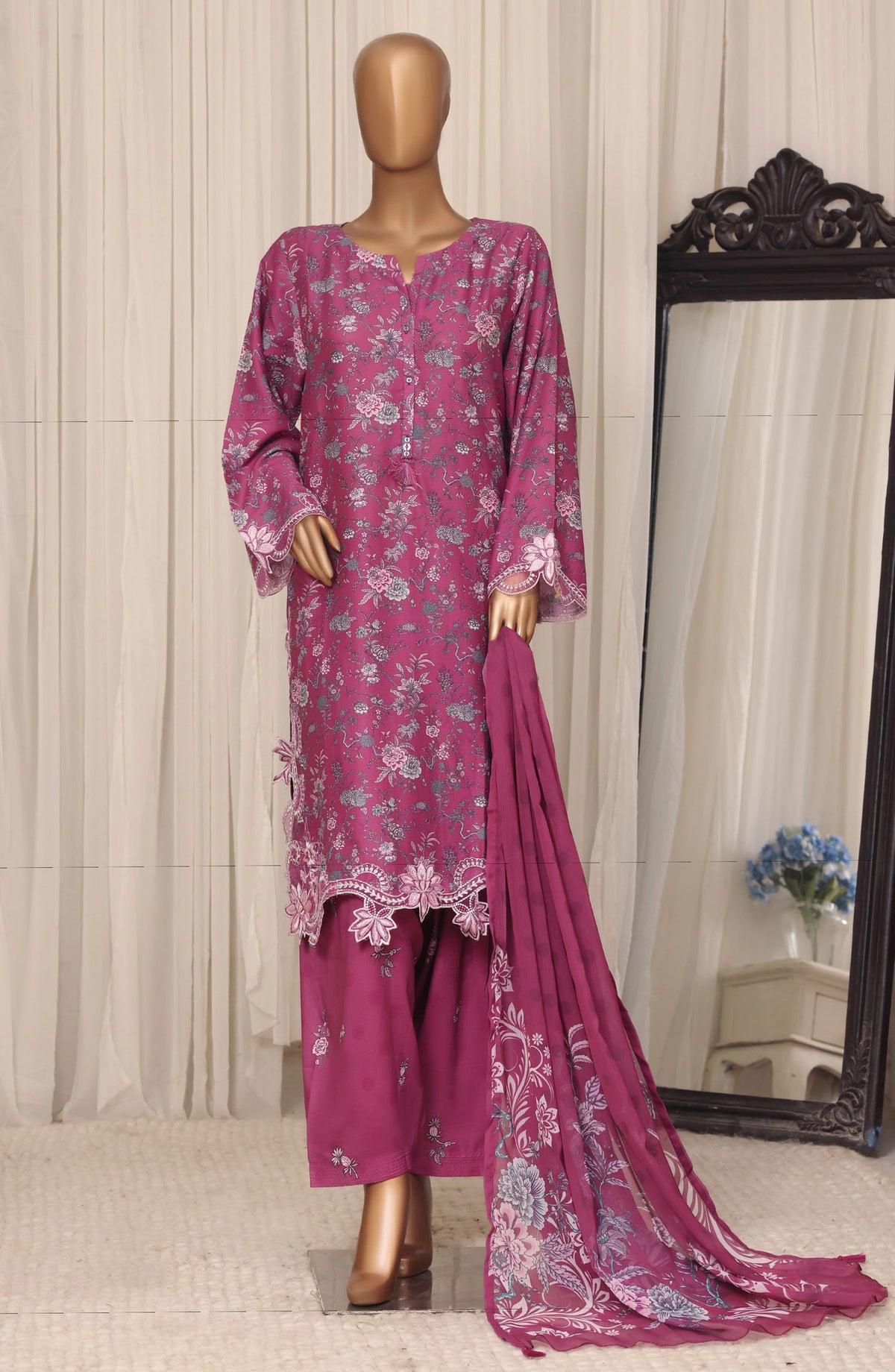 Raya by Sadabahar Embroidered Stitched 3 Piece Suit - D-05 - SBD26YAB - Dark Pink - Festive Collection
