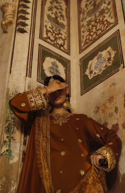 Rekha by Casual Lite Embroidered Silk Viscose Stitched 3 Piece Suit - 03 Oraila - CL26RKH - Mustard - Festive Collection