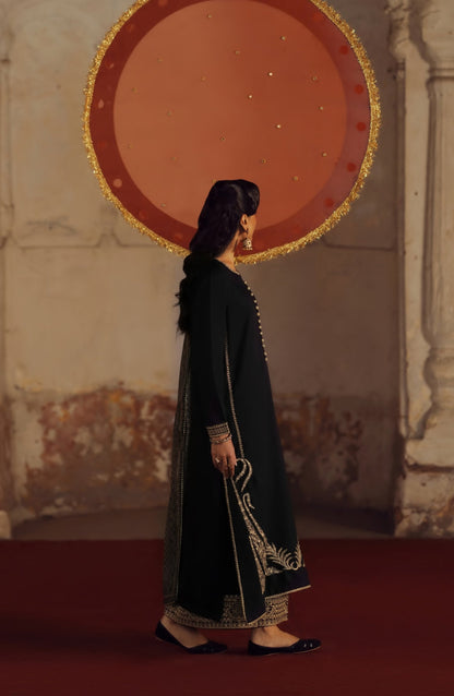 Rekha by Casual Lite Embroidered Silk Viscose Stitched 3 Piece Suit - 04 Bella - CL26RKH - Black - Festive Collection