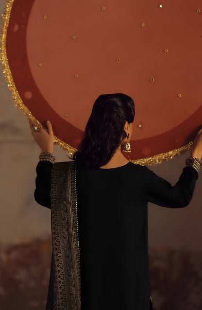 Rekha by Casual Lite Embroidered Silk Viscose Stitched 3 Piece Suit - 04 Bella - CL26RKH - Black - Festive Collection