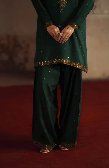 Rekha by Casual Lite Embroidered Silk Viscose Stitched 3 Piece Suit - 06 Jiya - CL26RKH - Green - Festive Collection