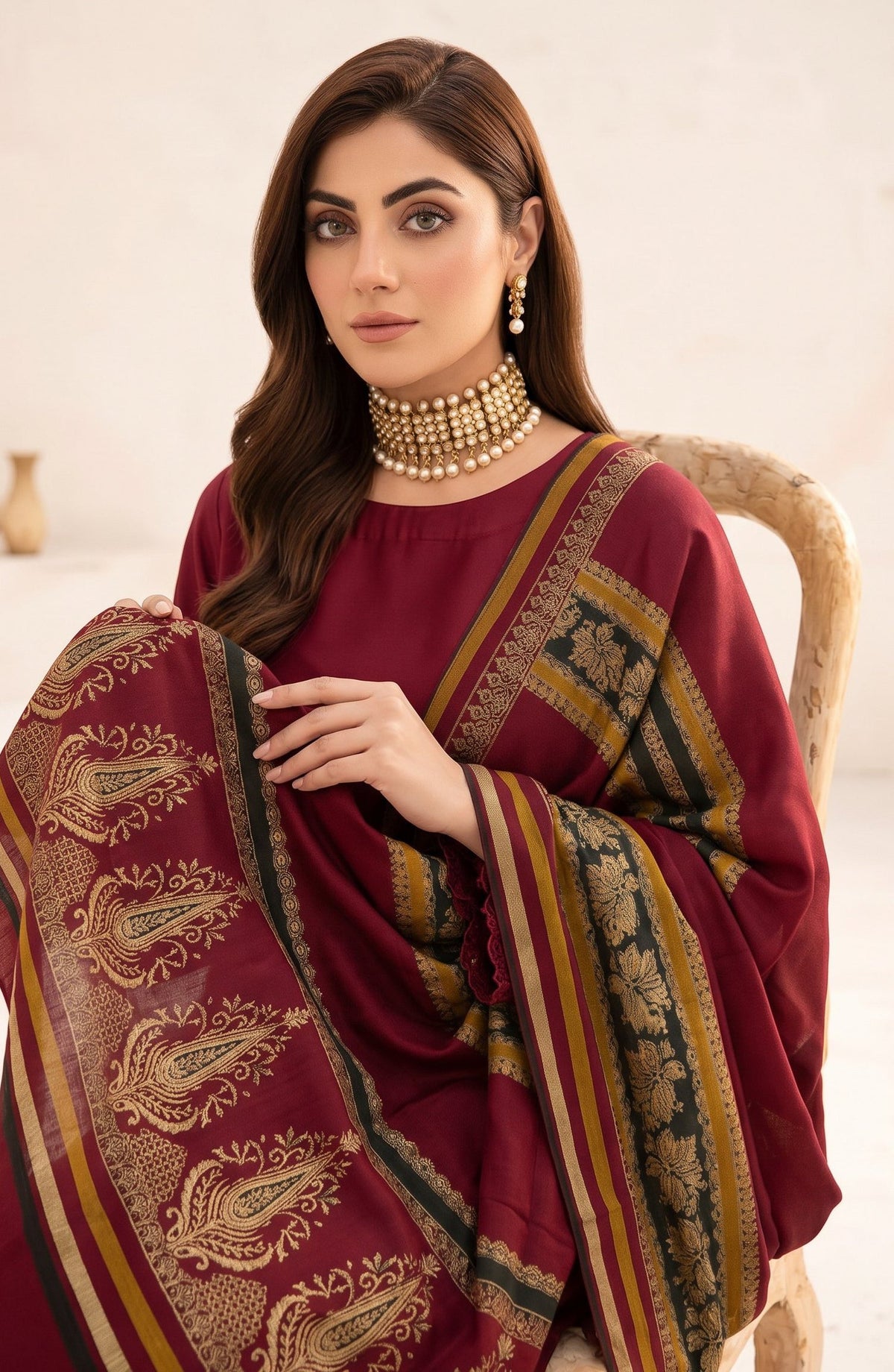 Resham by Amna Khadija Dhanak Unstitched 3 Piece Suit - D-01 - AM26REM - Maroon - Winter Collection