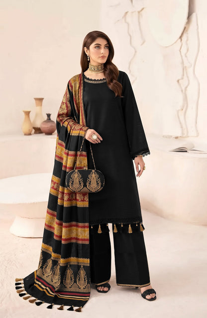 Resham by Amna Khadija Dhanak Unstitched 3 Piece Suit - D-02 - AM26REM - Black - Winter Collection