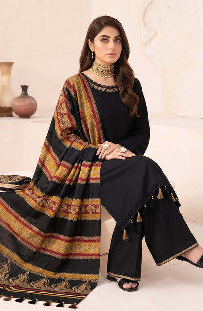 Resham by Amna Khadija Dhanak Unstitched 3 Piece Suit - D-02 - AM26REM - Black - Winter Collection