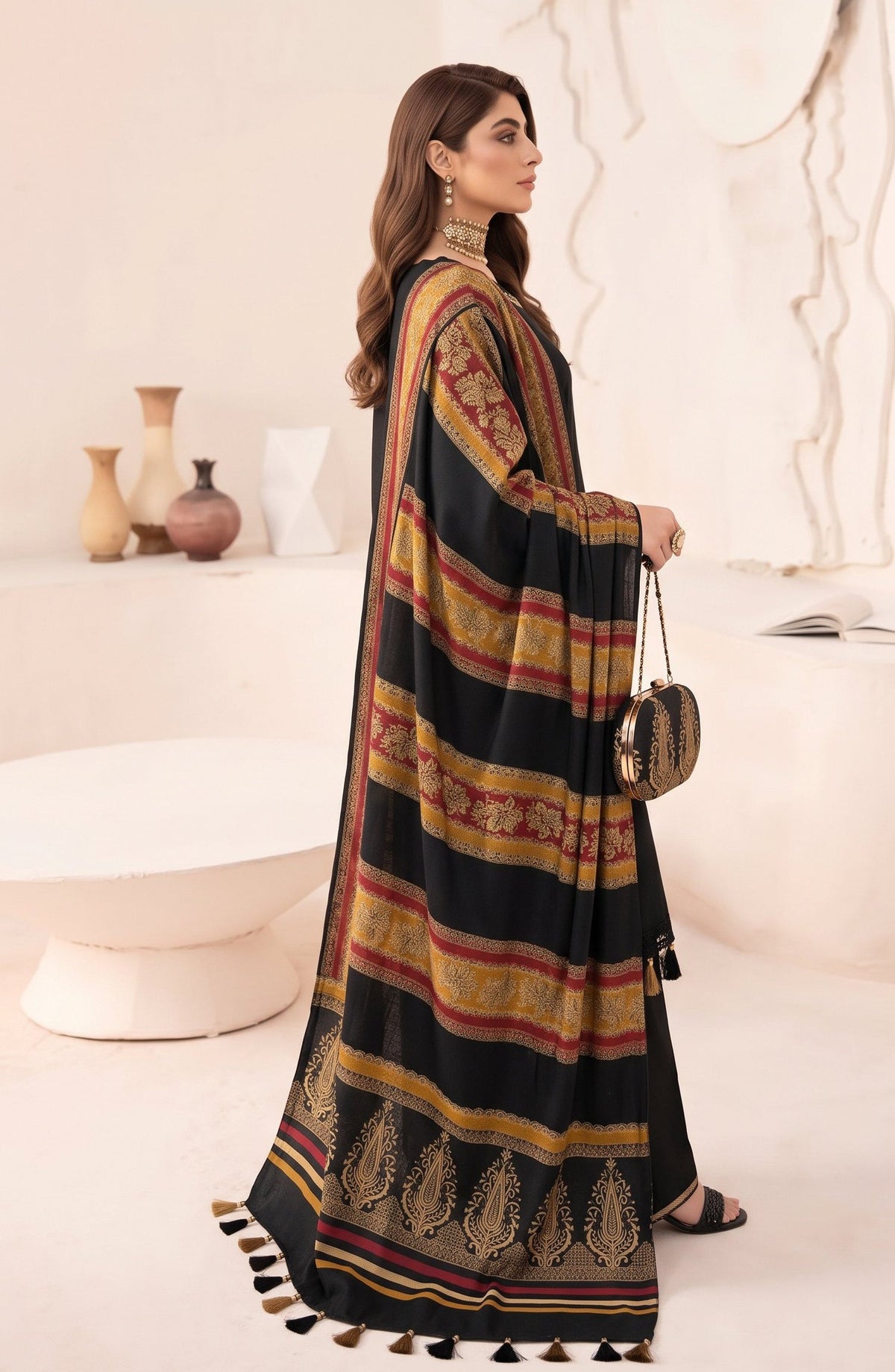 Resham by Amna Khadija Dhanak Unstitched 3 Piece Suit - D-02 - AM26REM - Black - Winter Collection