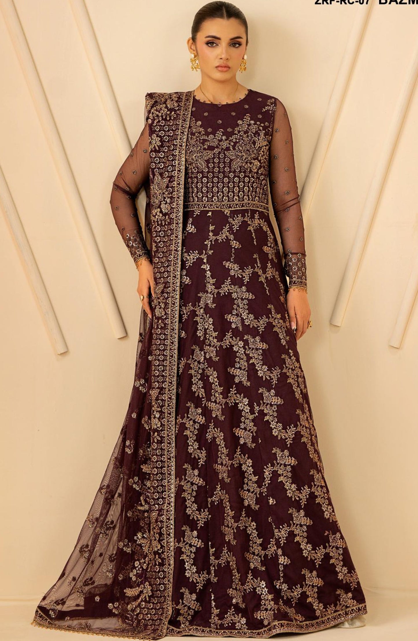 Riwayat by Zarif Embroidered Net Unstitched 3 Piece Suit - RC-07 BAZM - ZRF26RWT - Purple - Festive Collection