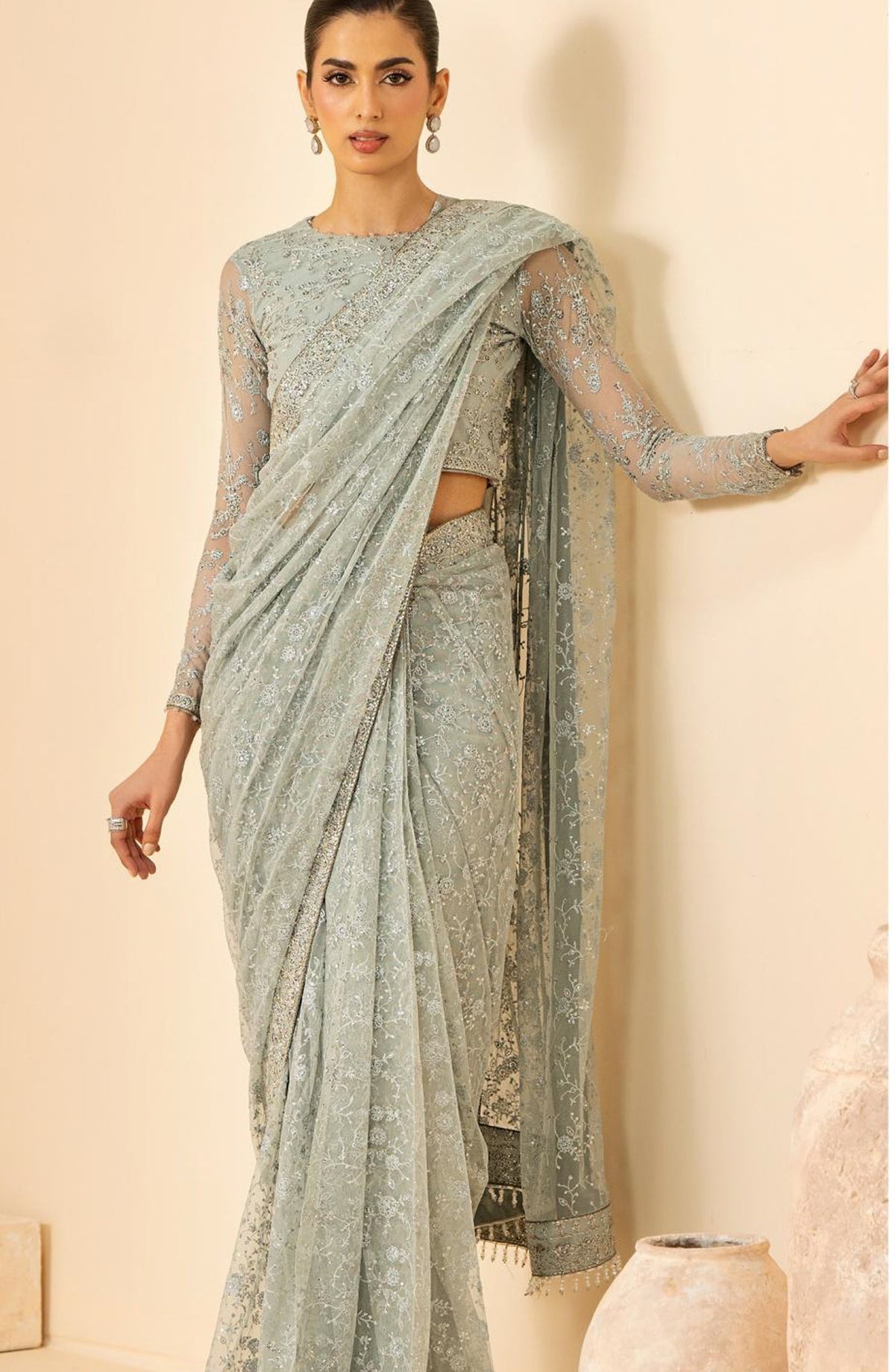 Riwayat by Zarif Embroidered Net Unstitched 3 Piece Suit - RC-06 MINTARA - ZRF26RWT - Blue - Festive Collection