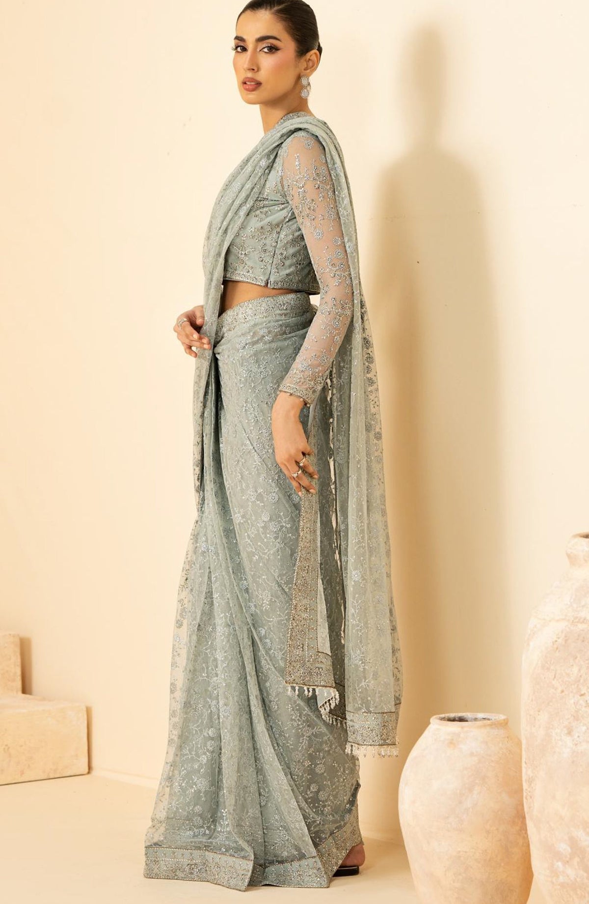 Riwayat by Zarif Embroidered Net Unstitched 3 Piece Suit - RC-06 MINTARA - ZRF26RWT - Blue - Festive Collection