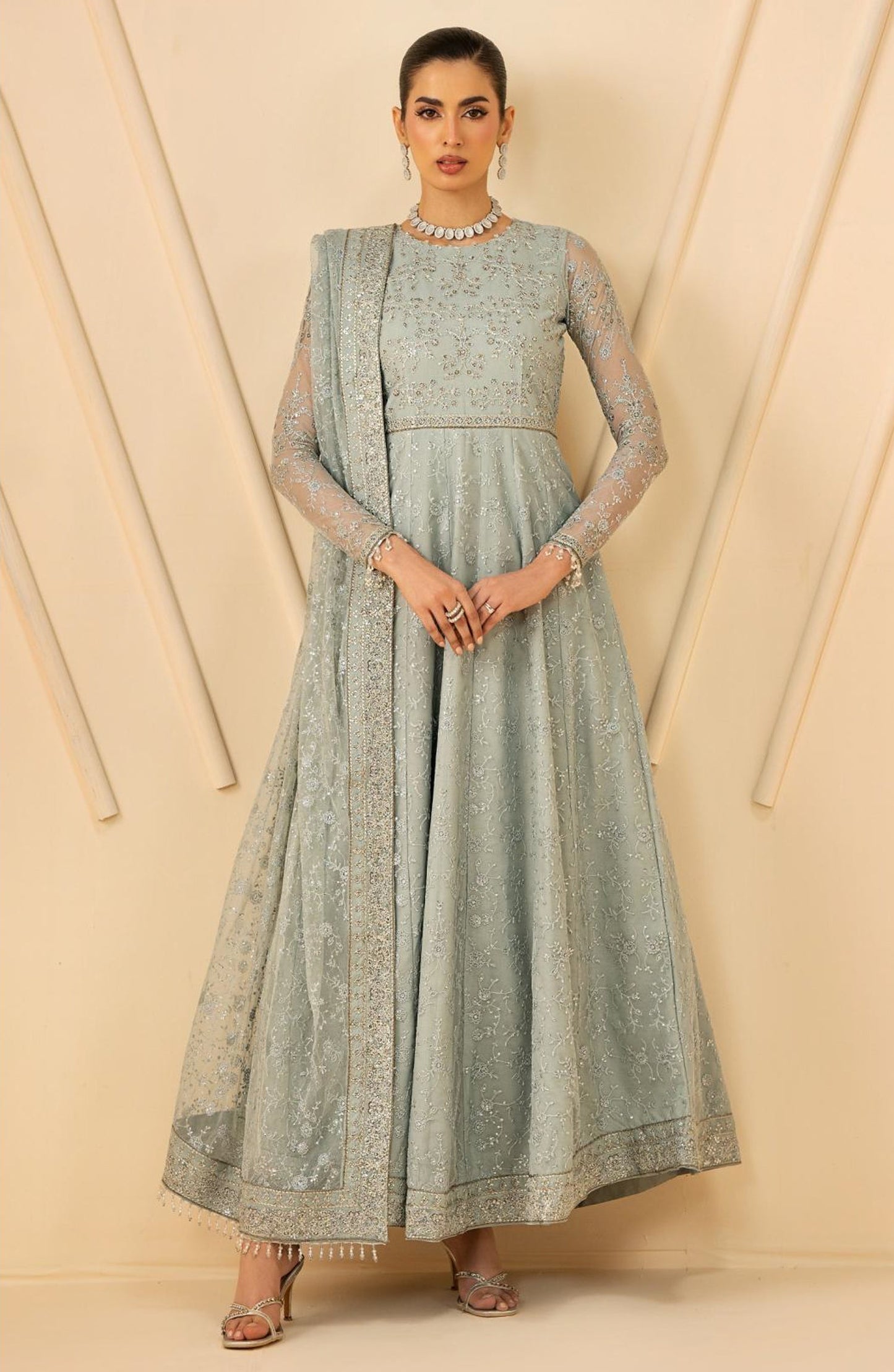 Riwayat by Zarif Embroidered Net Unstitched 3 Piece Suit - RC-06 MINTARA - ZRF26RWT - Blue - Festive Collection