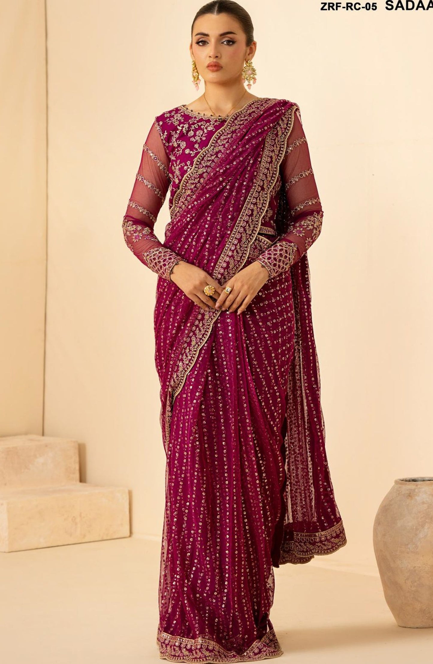Riwayat by Zarif Embroidered Net Unstitched 3 Piece Suit - RC-05 SADAA - ZRF26RWT - Pink - Festive Collection