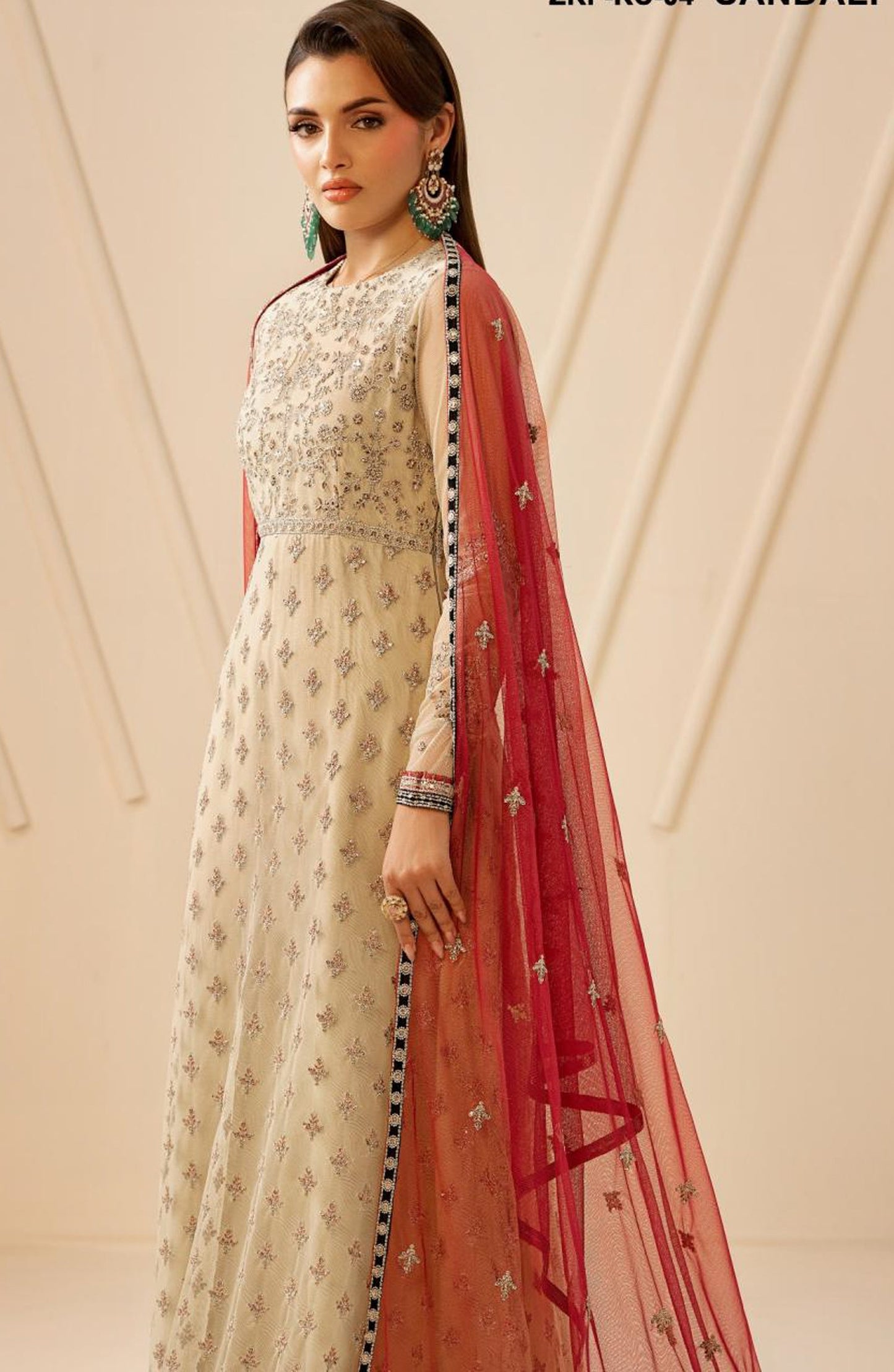 Riwayat by Zarif Embroidered Net Unstitched 3 Piece Suit - RC-04 SANDALI - ZRF26RWT - Fawn - Festive Collection