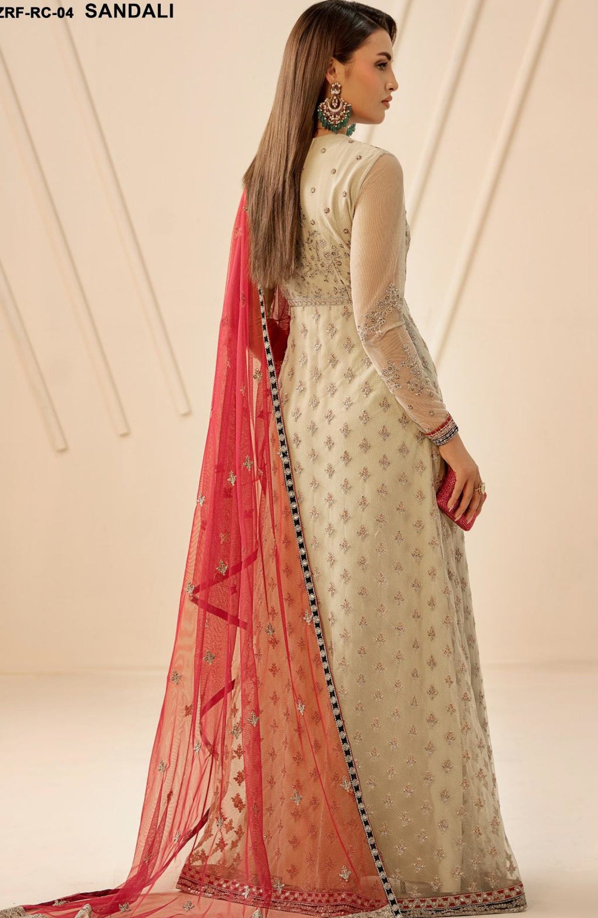 Riwayat by Zarif Embroidered Net Unstitched 3 Piece Suit - RC-04 SANDALI - ZRF26RWT - Fawn - Festive Collection
